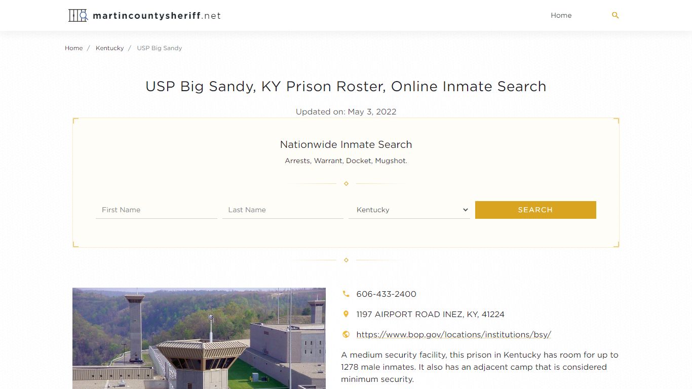 USP Big Sandy, KY Prison Roster, Online Inmate Search ...