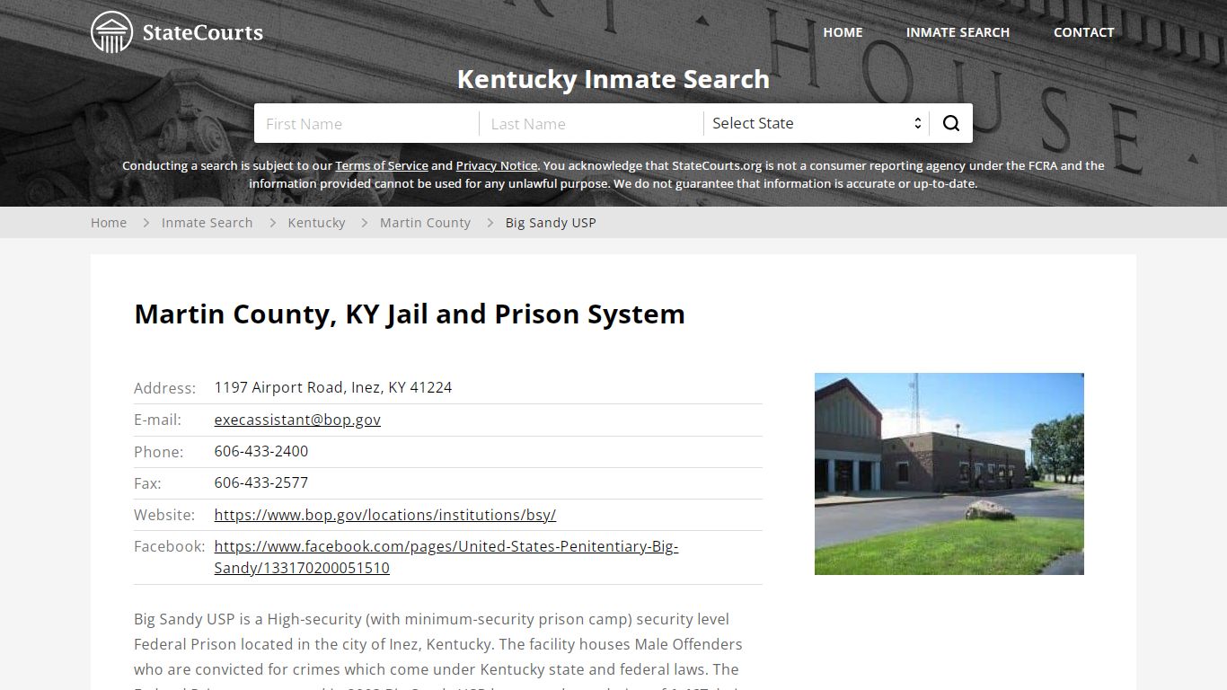 Big Sandy USP Inmate Records Search, Kentucky - StateCourts