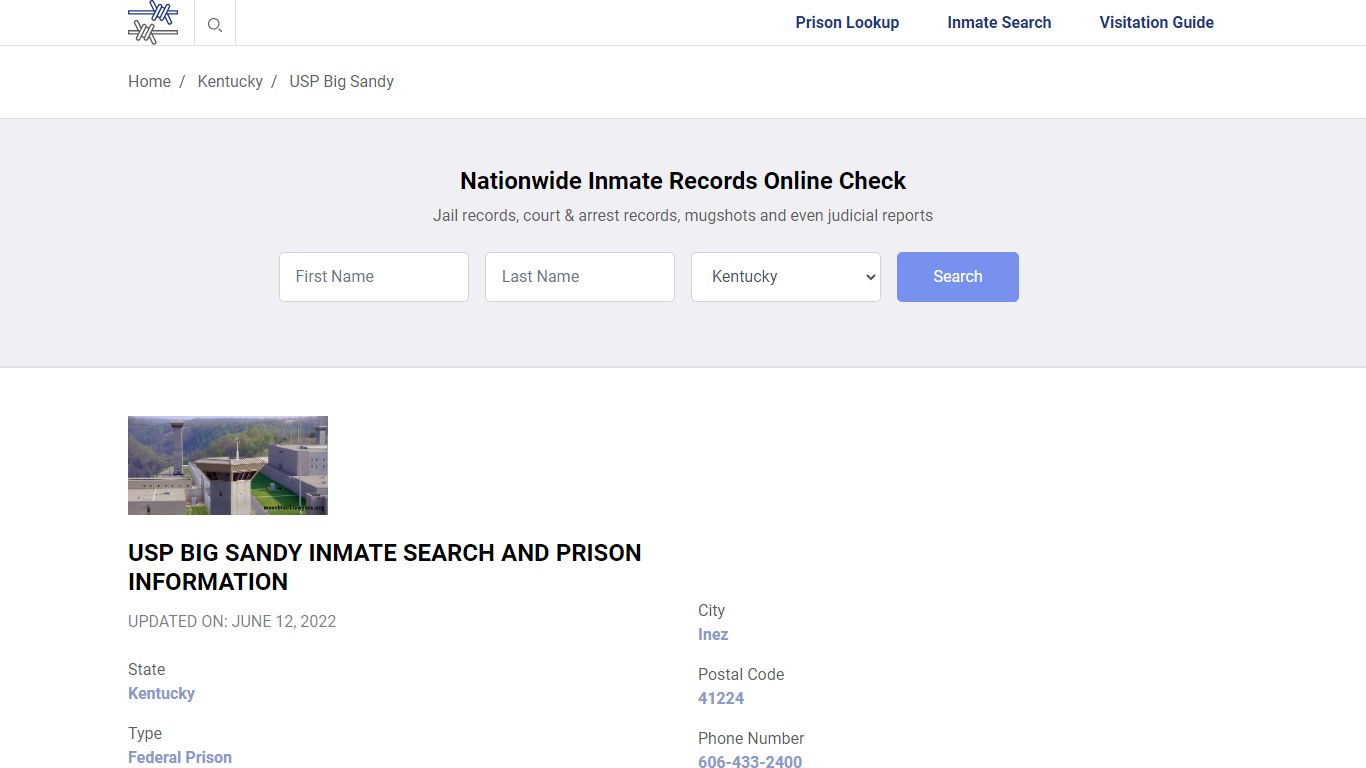 USP Big Sandy Inmate Search, Visitation, Phone no ...